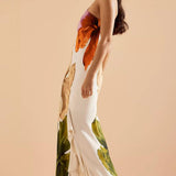 VESTIDO LARGO FLORAL DE UN SOLO HOMBRO ELEGANTE