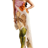 VESTIDO LARGO FLORAL DE UN SOLO HOMBRO ELEGANTE