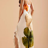 VESTIDO LARGO FLORAL DE UN SOLO HOMBRO ELEGANTE