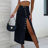 FALDA MIDI VAQUERA CON BOTONES Y ABERTURA FRONTAL