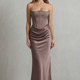 VESTIDO MAXI CORSÉ PALABRA DE HONOR CON DRAPEADO