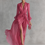 Mia | Vestido de Chifón Rosa con Escote en V