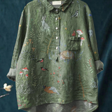 Elena | Camisa Casual de Mujer con Patrón de Bosque y Animales