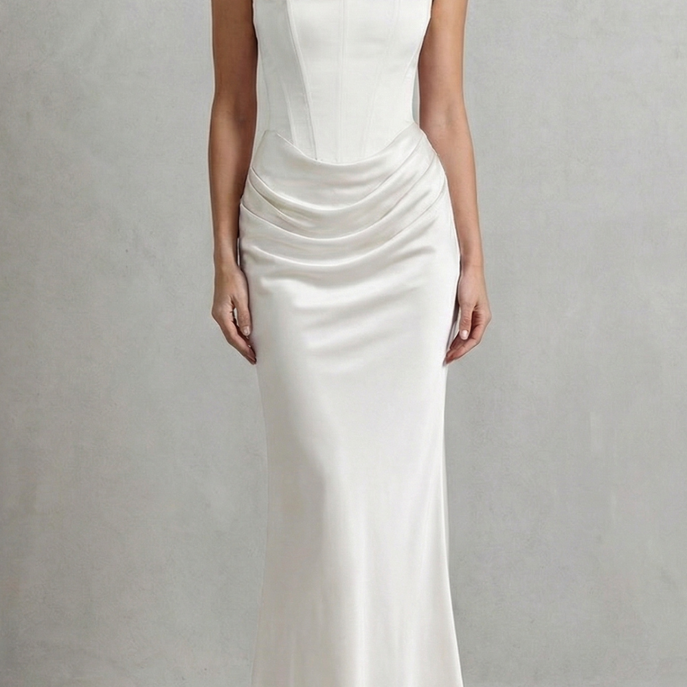 VESTIDO MAXI CORSÉ PALABRA DE HONOR CON DRAPEADO