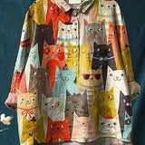 Rocío | Blusa Casual de Mujer con Estampado Artístico de Gato