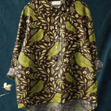 Remedios | Camiseta Casual de Arte Floral Vintage de Aves