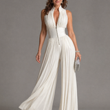 Rita | Mono de Pierna Ancha con Cuello Halter Plisado