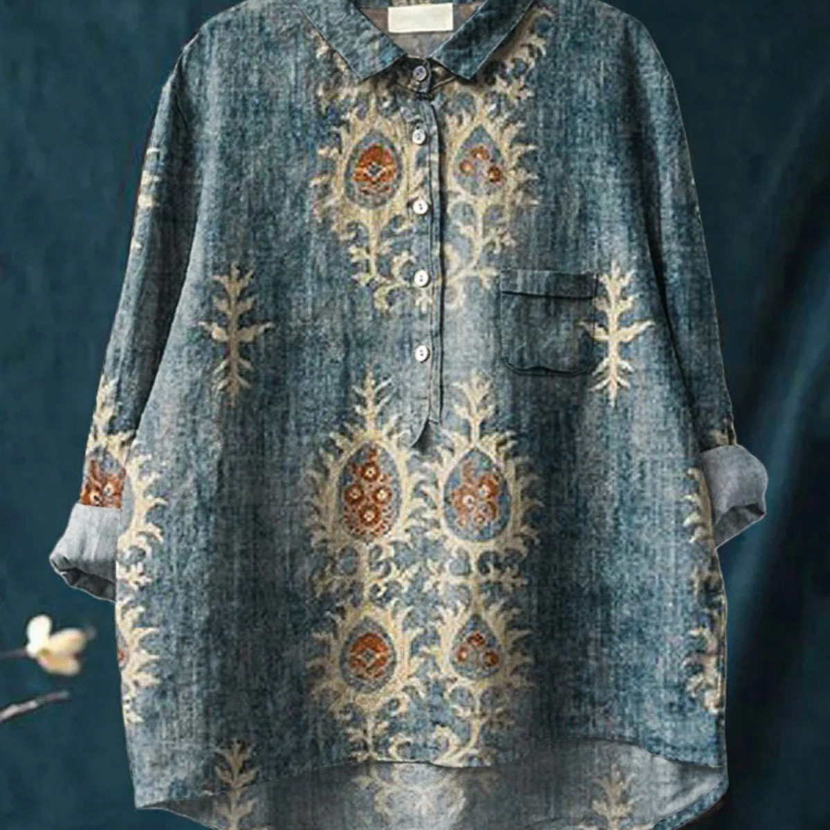 Ángeles | Camisa Casual de Arte Floral Étnico Vintage para Mujeres