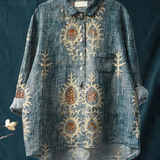 Ángeles | Camisa Casual de Arte Floral Étnico Vintage para Mujeres