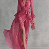 Mia | Vestido de Chifón Rosa con Escote en V