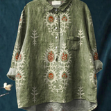 Ángeles | Camisa Casual de Arte Floral Étnico Vintage para Mujeres