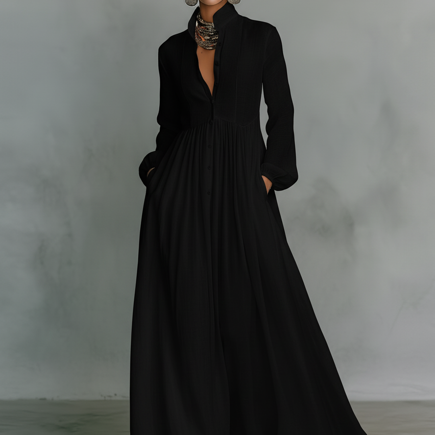 Alba | Vestido Maxi  Patchwork con Cuello Alto