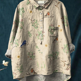 Jimena | Camisa Casual de Mujer con Estampado de Ramas y Aves Robin
