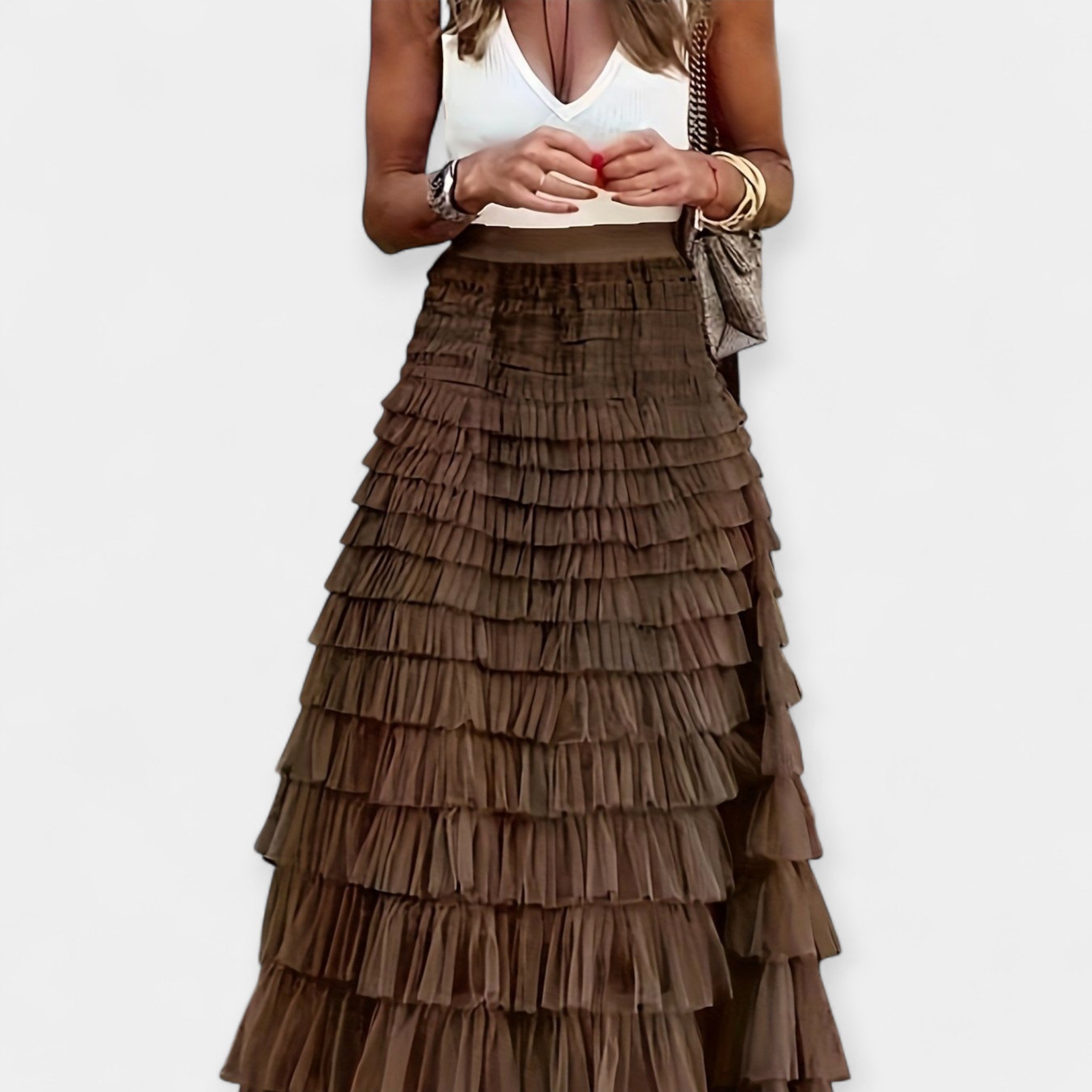 Valerie - Falda boho con dobladillo de satén y malla