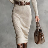 Jade | Vestido Midi de Punto con Escote en V Ajustado