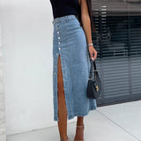 FALDA MIDI VAQUERA CON BOTONES Y ABERTURA FRONTAL
