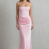VESTIDO MAXI CORSÉ PALABRA DE HONOR CON DRAPEADO