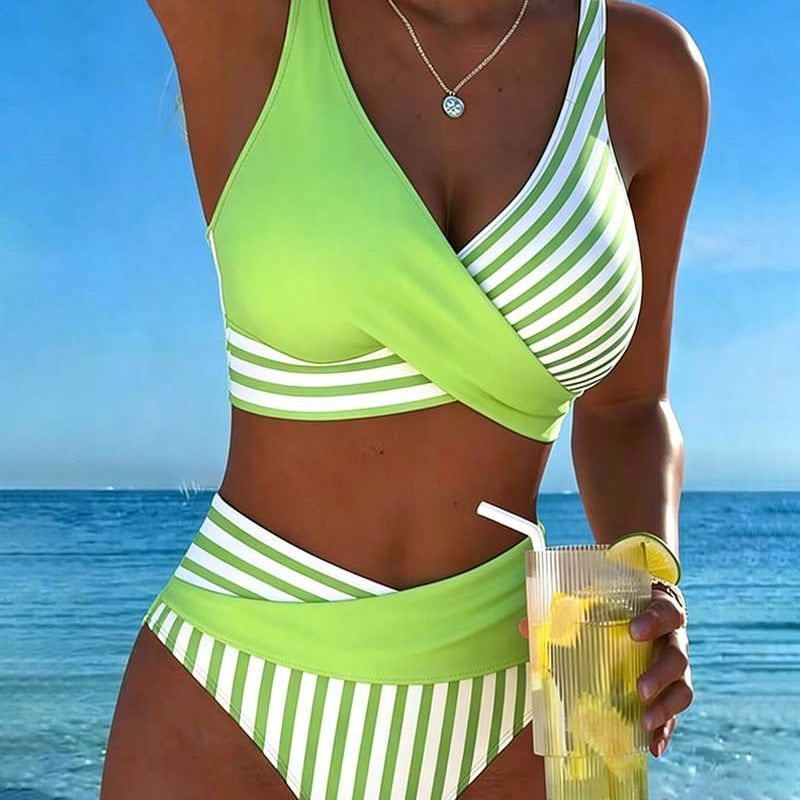 Bikini Cruzado Rayado Impreso