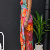 VESTIDO LARGO FLORAL CON ESCOTE EN V, ESPALDA ATADA