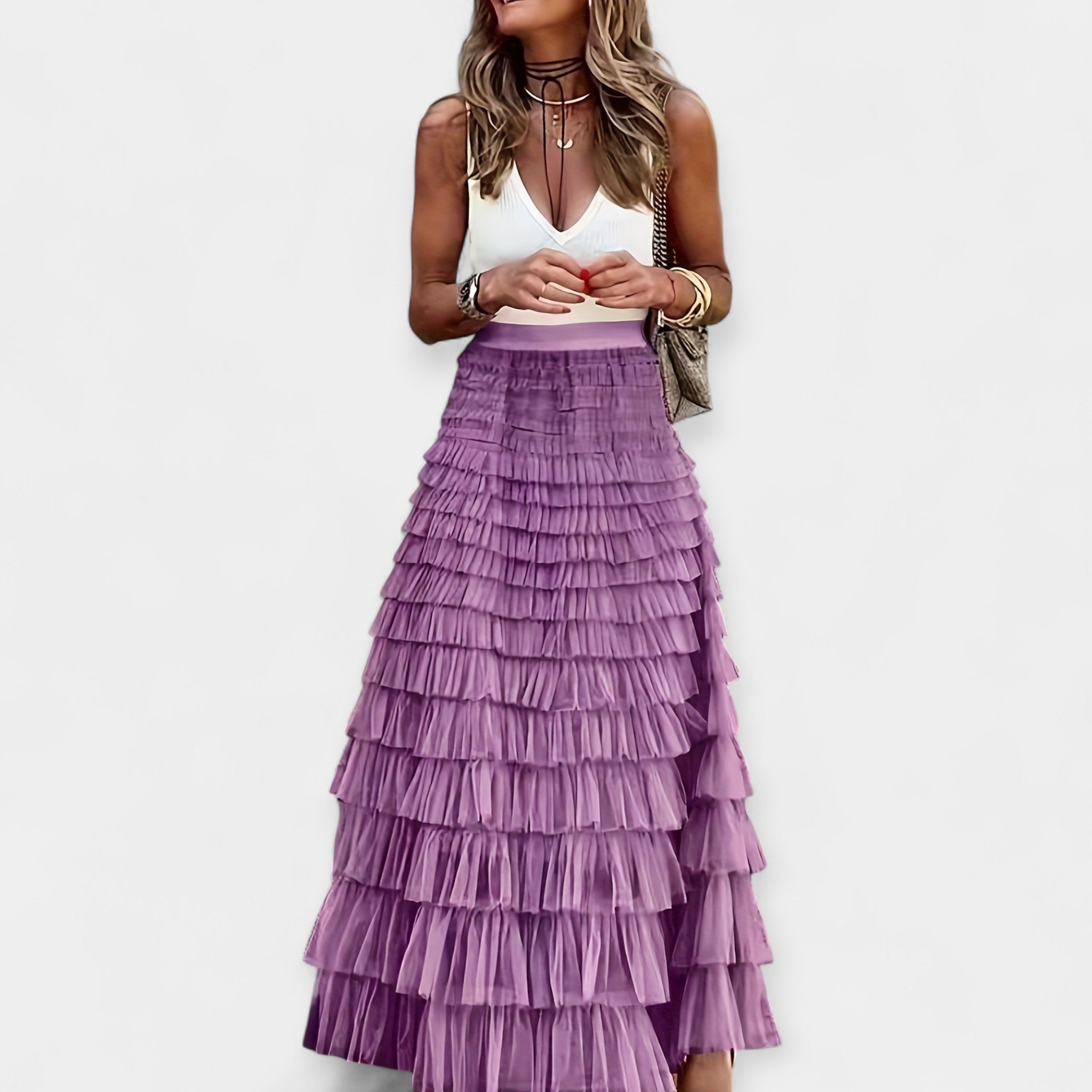 Valerie - Falda boho con dobladillo de satén y malla