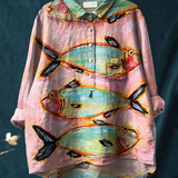 Belén | Camiseta Casual de Arte de Pescado Vintage para Mujeres