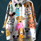 Martina | Camisa casual con perro de caricatura colorido