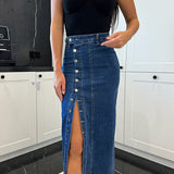 FALDA MIDI VAQUERA CON BOTONES Y ABERTURA FRONTAL