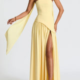 VESTIDO MAXI SIN TIRANTES CON ABERTURA Y CINTA