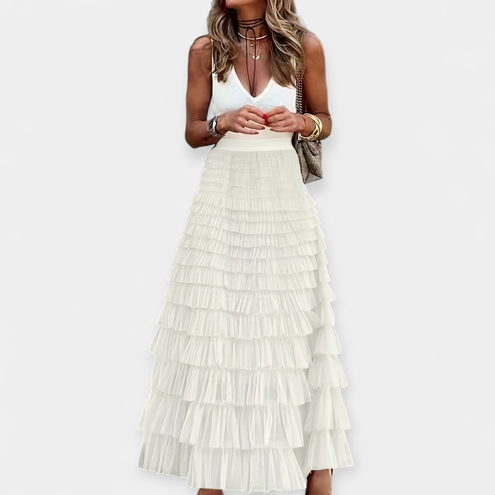Valerie - Falda boho con dobladillo de satén y malla