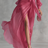 Mia | Vestido de Chifón Rosa con Escote en V