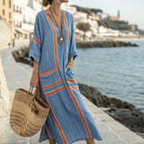 Vestido caftán "Sandrine" – Azul Trabajado