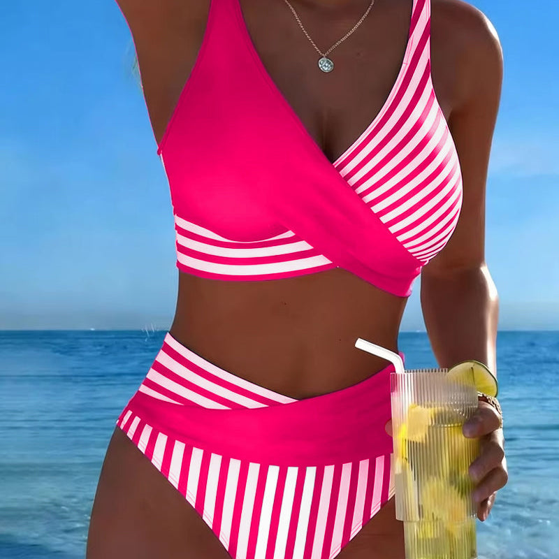 Bikini Cruzado Rayado Impreso