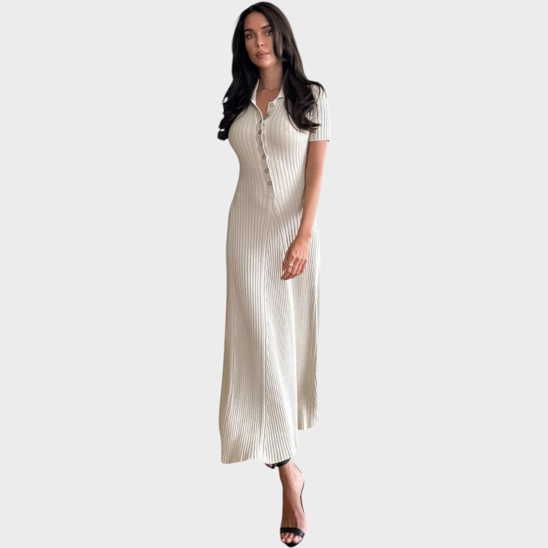 Lídia | Vestido de Malla con Decote en V y Botones