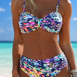 Bikini Con Tirantes Finos Motivo Abstracto Impreso