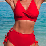 BIKINI DE DOS PIEZAS DE TIRO ALTO CON ESCOTE EN V Y ABERTURAS