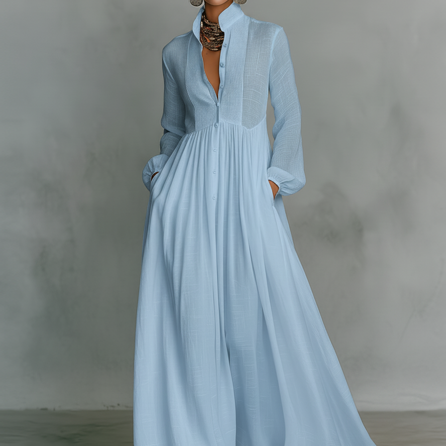 Alba | Vestido Maxi  Patchwork con Cuello Alto