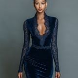 Anita | Vestido Midi de Terciopelo con Escote en V y Encaje