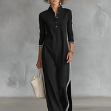 Andressa | Vestido Maxi de Sudadera con Cuello de Botón