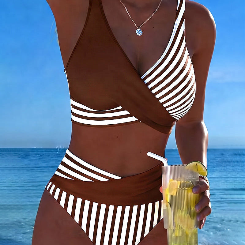Bikini Cruzado Rayado Impreso