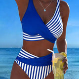 Bikini Cruzado Rayado Impreso