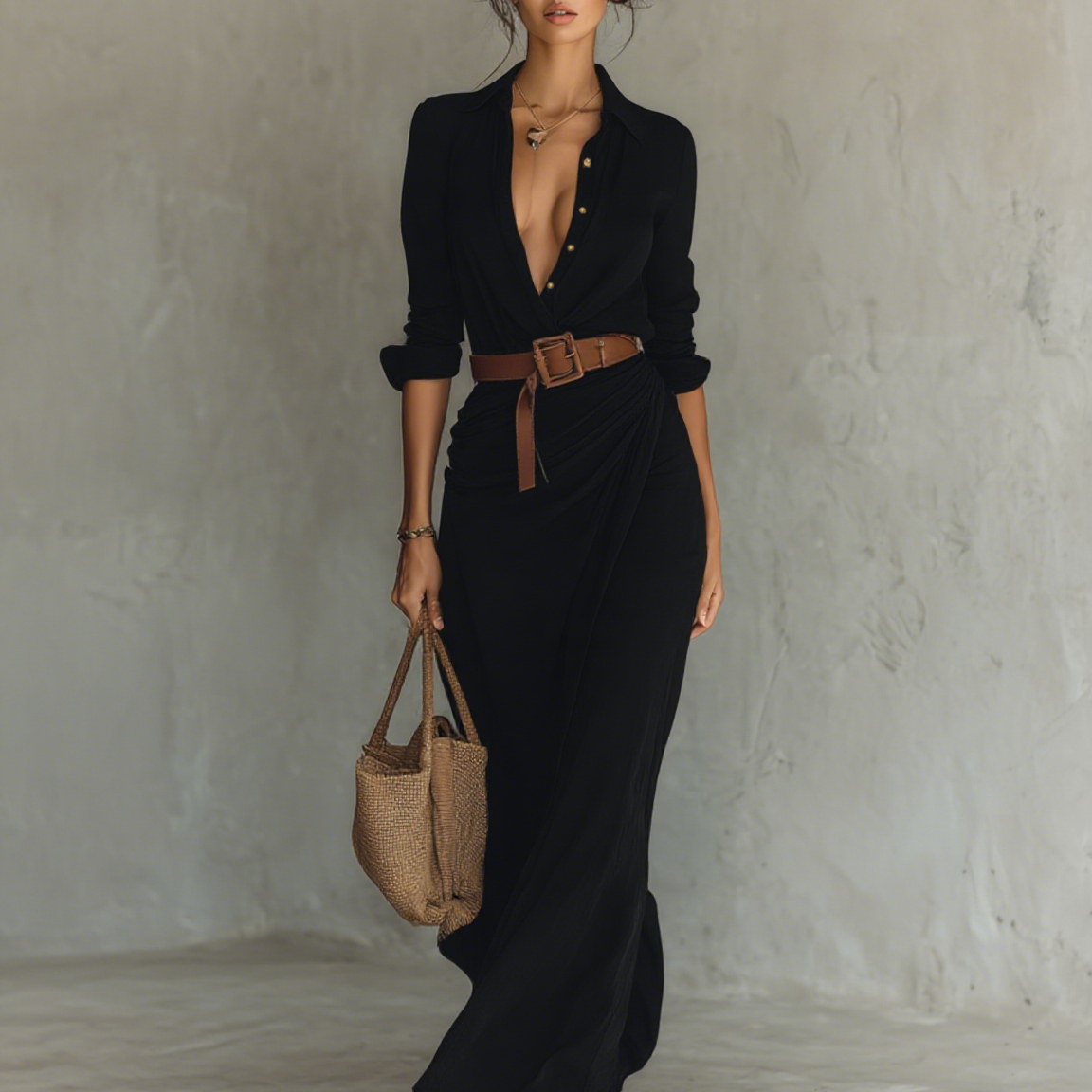 Isabel | Maxivestido con cuello de solapa y manga larga