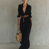 Isabel | Maxivestido con cuello de solapa y manga larga