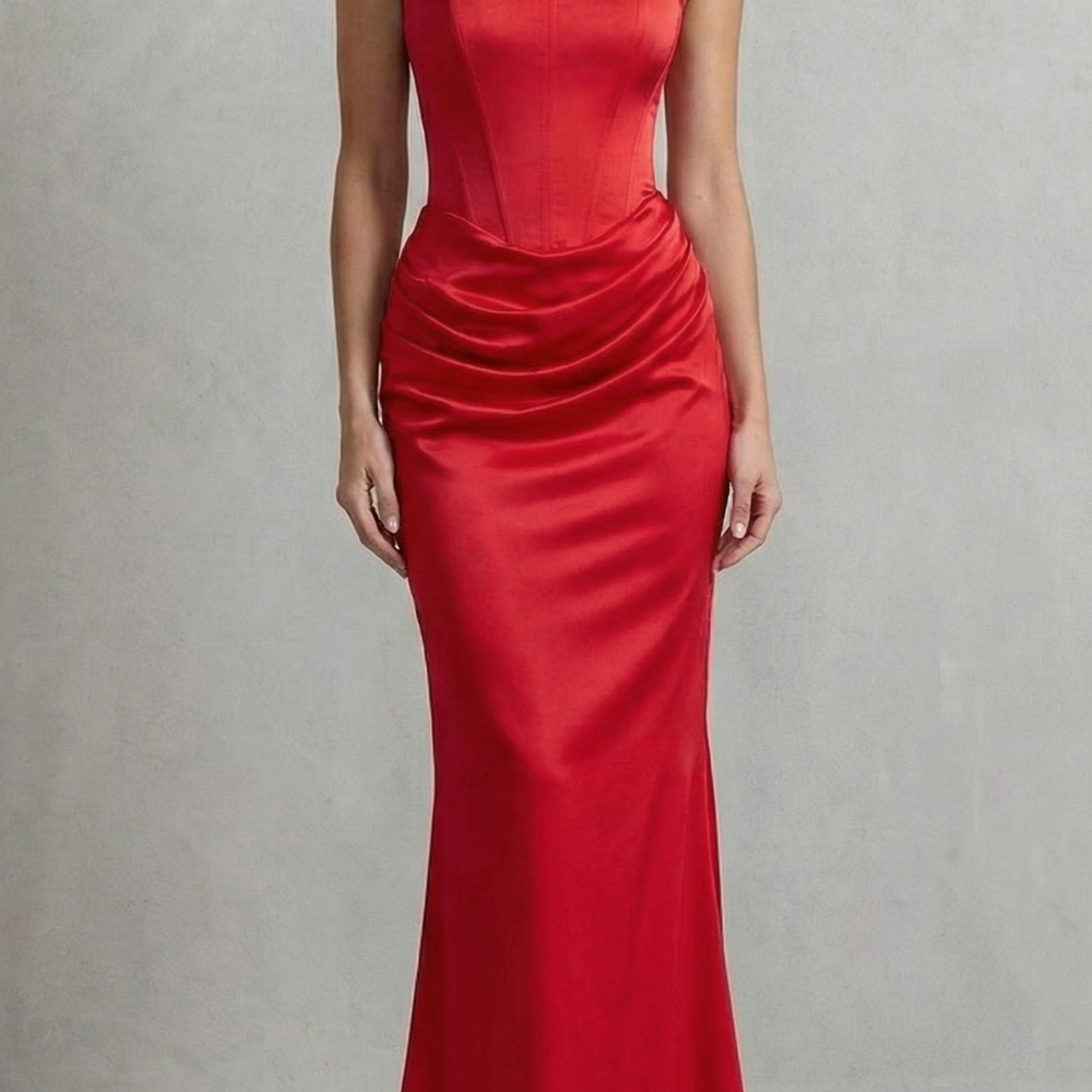 VESTIDO MAXI CORSÉ PALABRA DE HONOR CON DRAPEADO
