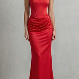 VESTIDO MAXI CORSÉ PALABRA DE HONOR CON DRAPEADO