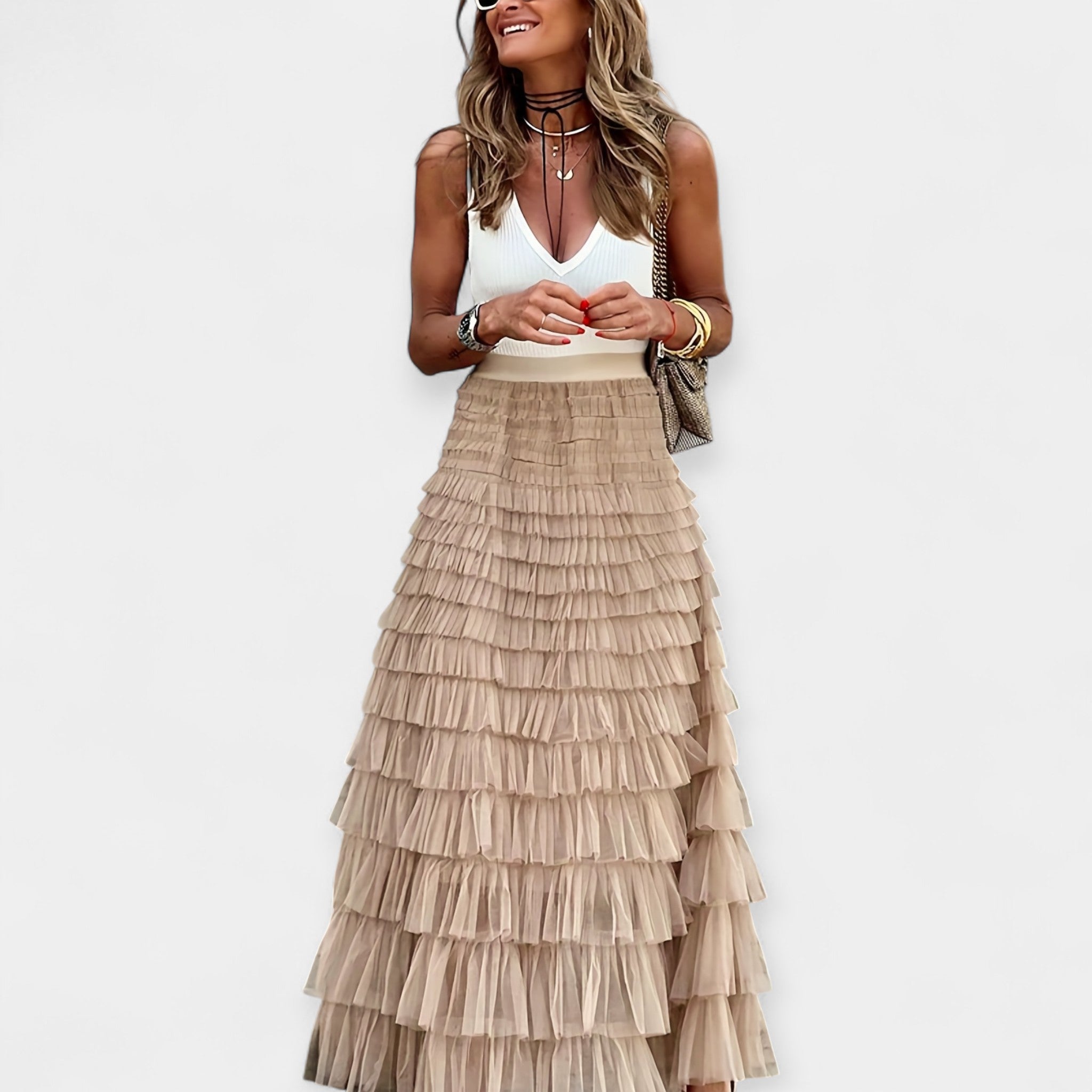Valerie - Falda boho con dobladillo de satén y malla