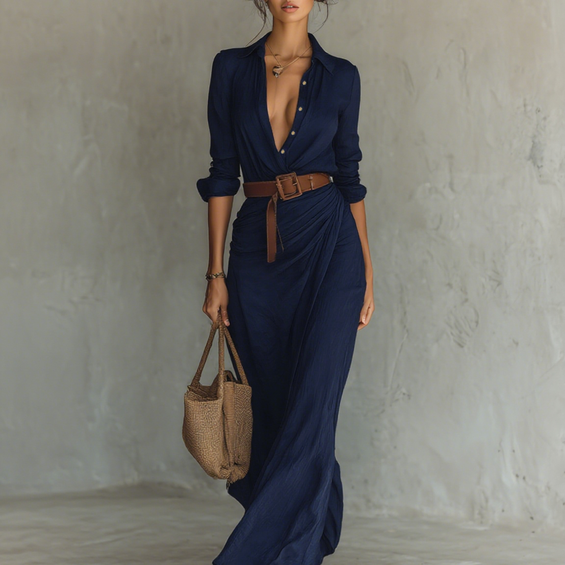 Isabel | Maxivestido con cuello de solapa y manga larga