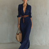 Isabel | Maxivestido con cuello de solapa y manga larga