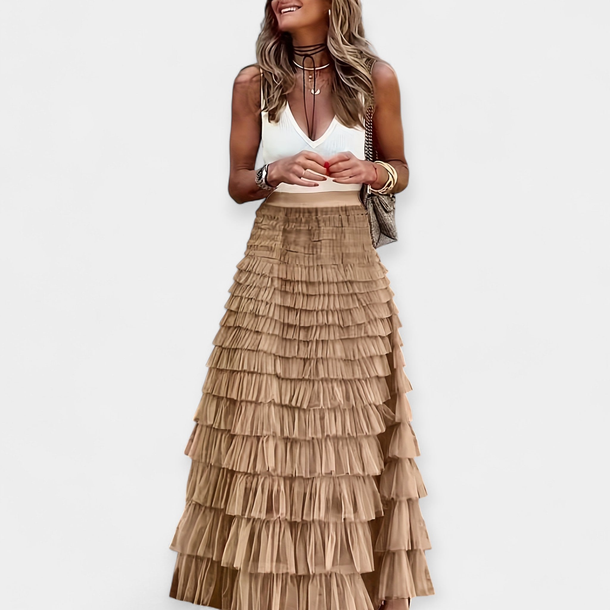 Valerie - Falda boho con dobladillo de satén y malla