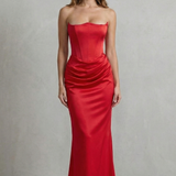 VESTIDO MAXI CORSÉ PALABRA DE HONOR CON DRAPEADO
