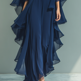 Camila | Conjunto de Chiffon Azul Marino con Volantes